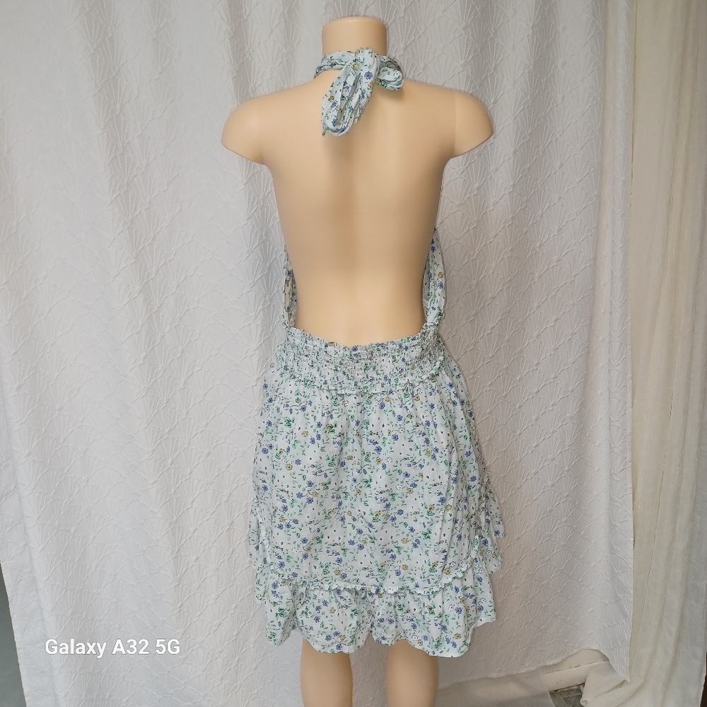 Aerie Women Dress Summer  Size L Blue Sequin Tiered Halter Dress - Picture 3 of 16
